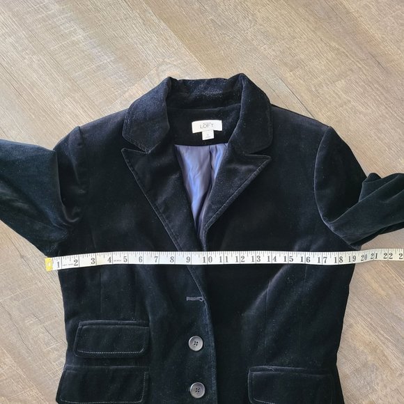 LOFT US Women's Size 8 Velour Black 3 Button Blazer Jacket Holiday Cotton Blend - Picture 11 of 11